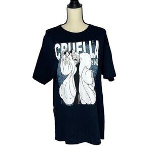 NWT CRUELLA De Vil Black Short Sleeve Tee Puppy 101 Dalmatian Black Large